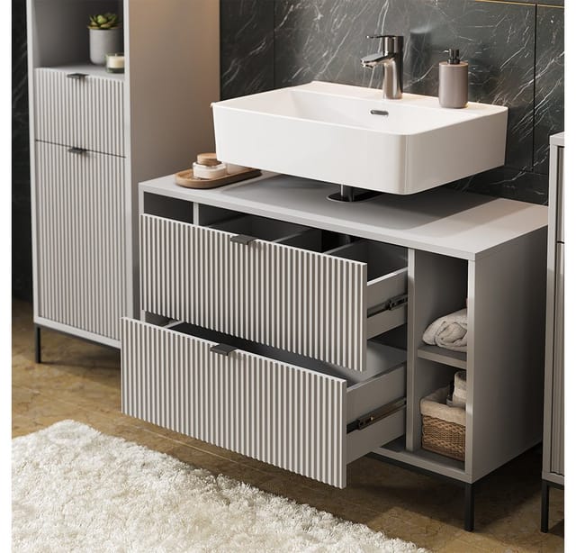 Vicco Waschbeckenunterschrank Eliza, Grau, 100 x 63 cm mit 2 ausziehbaren Schubladen (1-St)