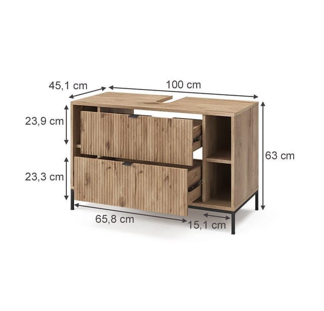 Vicco Waschbeckenunterschrank Eliza, Viking Oak, 100 x 63 cm mit 2 ausziehbaren Schubladen (1-St)