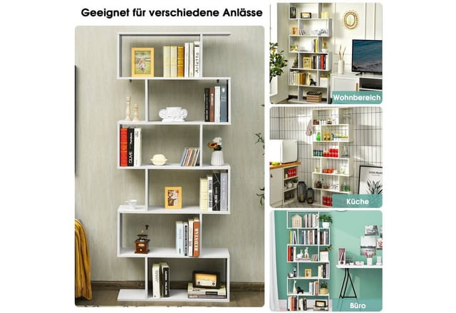 COSTWAY Bücherregal, Standregal mit 6 Fächern, 20 kg/Ebene, 80x23x192cm, weiß