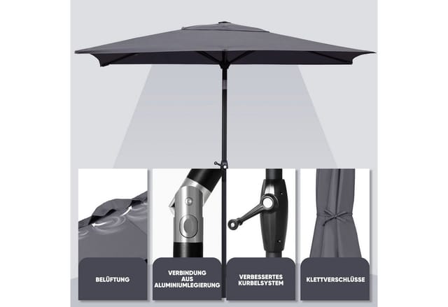 Sekey Sonnenschirm 210 x 140 cm Aluminum Sonnenschirm Rechteckig Marktschirm mit Kurbel, LxB: 210,00x140,00 cm, mit/ohne LED-Lichtern, Sonnenschutz UV50+, Gartenschirm Knickbar