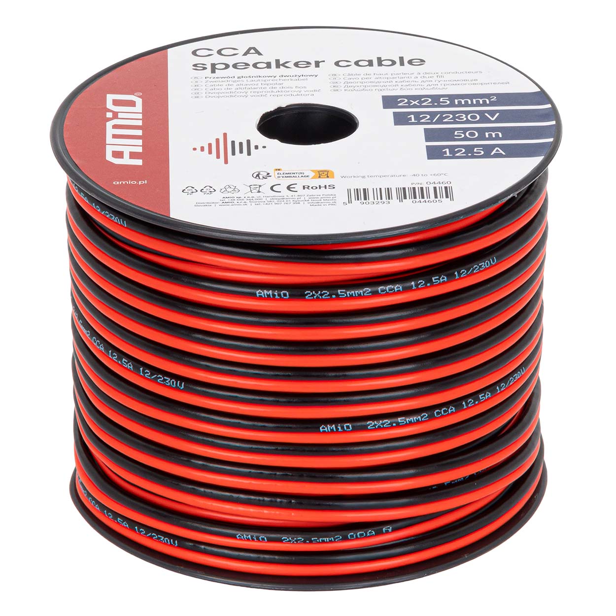 Zweiadriges Lautsprecherkabel Cca 2x2,5mm² 50m 12,5a Amio-04460