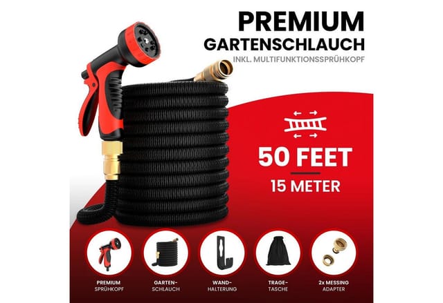 GENTOR Gartenschlauch Premium Flexibler Gartenschlauch flexibel Wasserschlauch 10 Funktionen, Wasserschlauch mit Halterung, 1/2 Zoll & 3/4 Zoll Adapter, (Wasserschlauch Set, 1 St), Flexibler Gartenschlauch 30 Meter