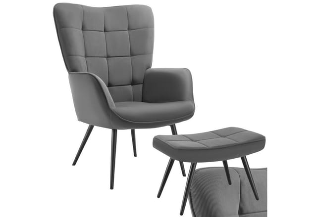 tectake Relaxsessel Polstersessel, bodenschonend, Belastbarkeit 150 kg, 72 x 76 x 100,5 (Fernsehsessel Hygge, in Feincord Anthrazit/Schwarz), gepolstert, Armlehnen und ergonomische Rückenlehne, runde Stahlbeine