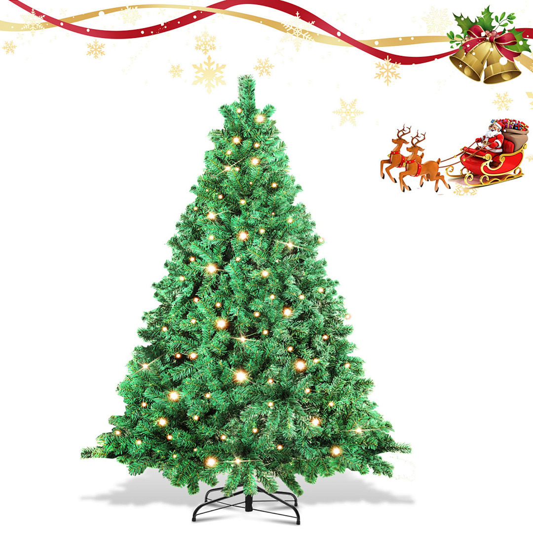 Randaco Künstlicher Weihnachtsbaum 180cm Mit Lichterkette 250 Led Warm-weiß Inkl. Metallständer 860 Spitzen Weihnachten Christbaum Tannenbaum Pvc Grün