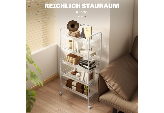 HOMCOM Servierwagen Küchenregal mit Rollen, (Set, 1 St., 1), mit 5 Körben und Rollen