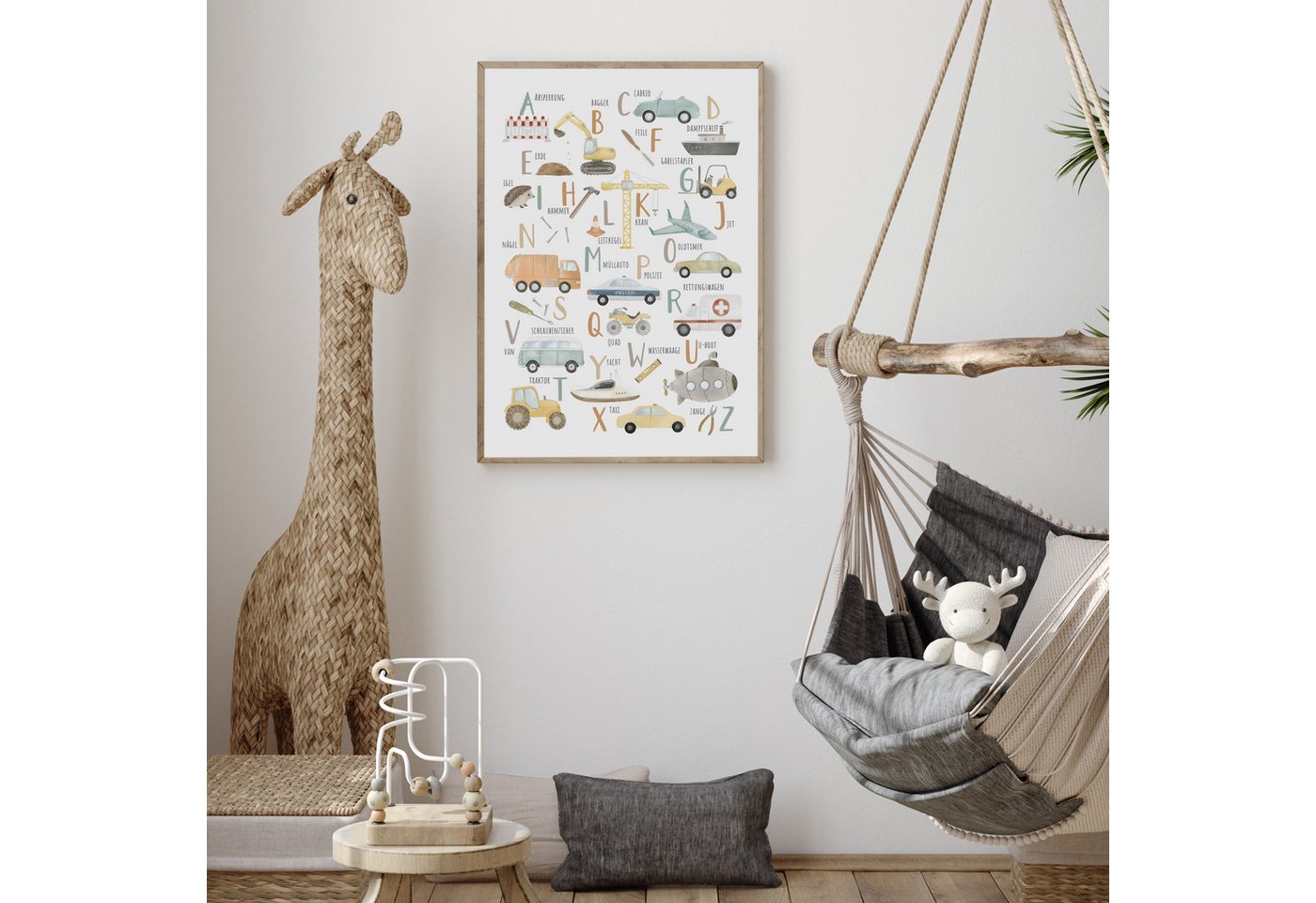 MeinBaby123® Poster Bagger, Bilder Kinderzimmer Deko, Baufahrzeuge, Kran, Baustelle, Babyzimmer, Wandbilder