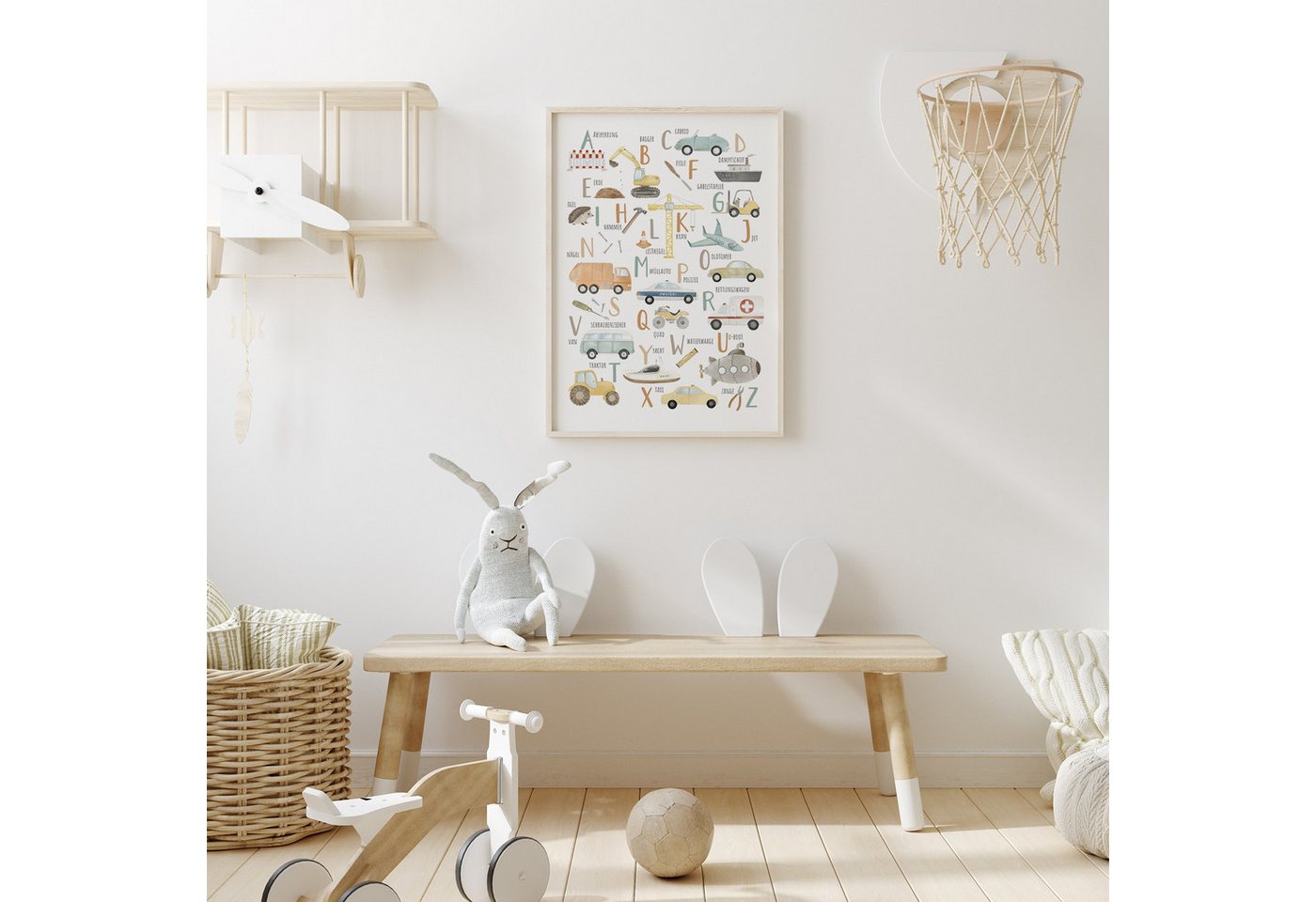 MeinBaby123® Poster Bagger, Bilder Kinderzimmer Deko, Baufahrzeuge, Kran, Baustelle, Babyzimmer, Wandbilder Bild 2