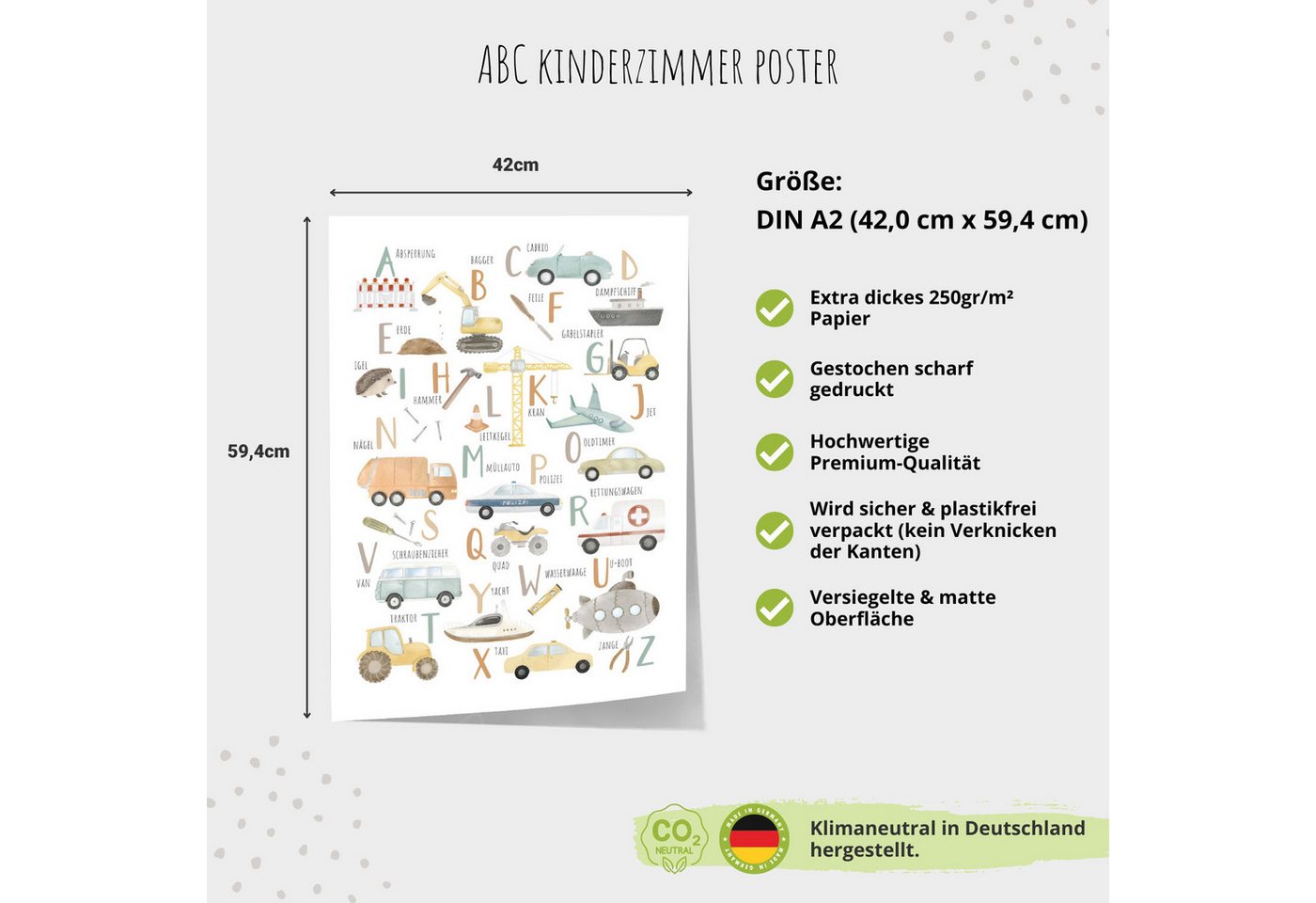 MeinBaby123® Poster Bagger, Bilder Kinderzimmer Deko, Baufahrzeuge, Kran, Baustelle, Babyzimmer, Wandbilder Bild 3