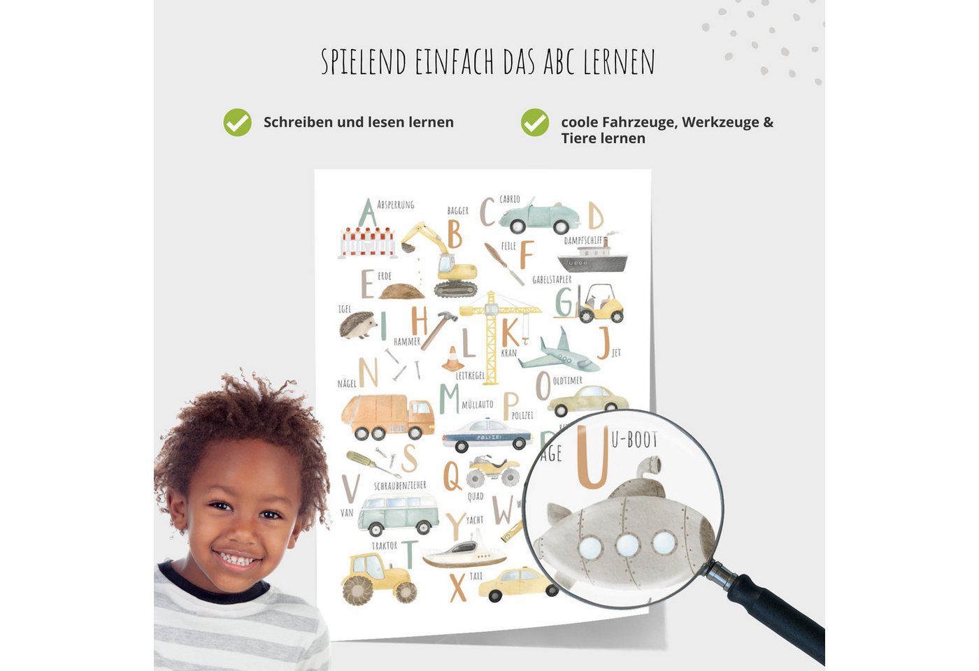 MeinBaby123® Poster Bagger, Bilder Kinderzimmer Deko, Baufahrzeuge, Kran, Baustelle, Babyzimmer, Wandbilder Bild 5