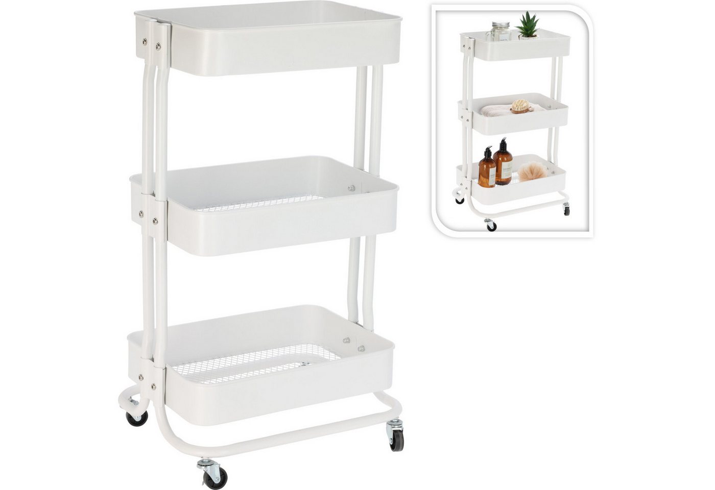 Koopman Küchenwagen Rollwagen Aufbewahrung Metall 76x46x33 cm Bausatz Montage Weiss, (1 St), Weiß, 76x46x33cm, Metall, 3 Ebenen, mit Rollen Bild 5
