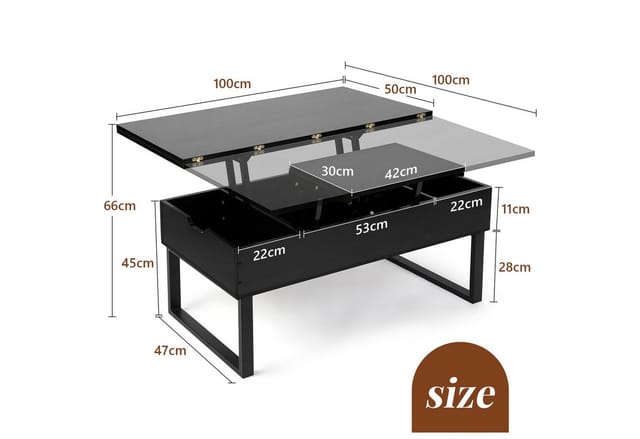 VOWNER Couchtisch Höhenverstellbarer, 3-in-1 Mehrzweck-Wohnzimmertisch, Schwarz