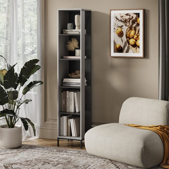 Vicco Bücherregal Eliza, Grau, 36 x 188 cm mit 5 Fächern, 1-tlg.
