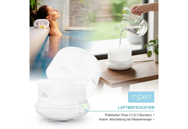 MyBeo Luftbefeuchter Aroma Diffuser 0,5 L mit Stimmungslicht in 7 Farben, 2 Nebelstufen, 0,5 l Wassertank, RGB, Timer, Fernbedienung, für Wohn- und Schlafzimmer, Yoga, Spa