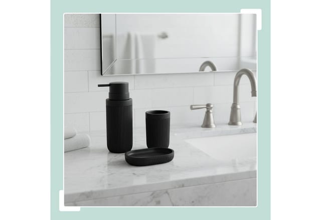 relaxdays Badaccessoire-Set Bad Accessoires 3-teilig, schwarz