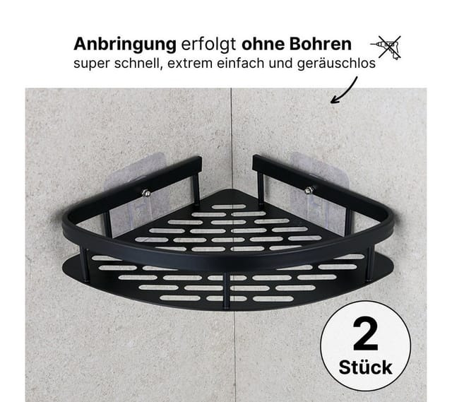 LIVINA HOME Duschablage ohne Bohren, Duschablage zum hängen, Duschkorb Eck in schwarz, 2-tlg., Eck Badregal, Duschregal, Duschzubehör, Badezimmerorganizer, +4 Haken