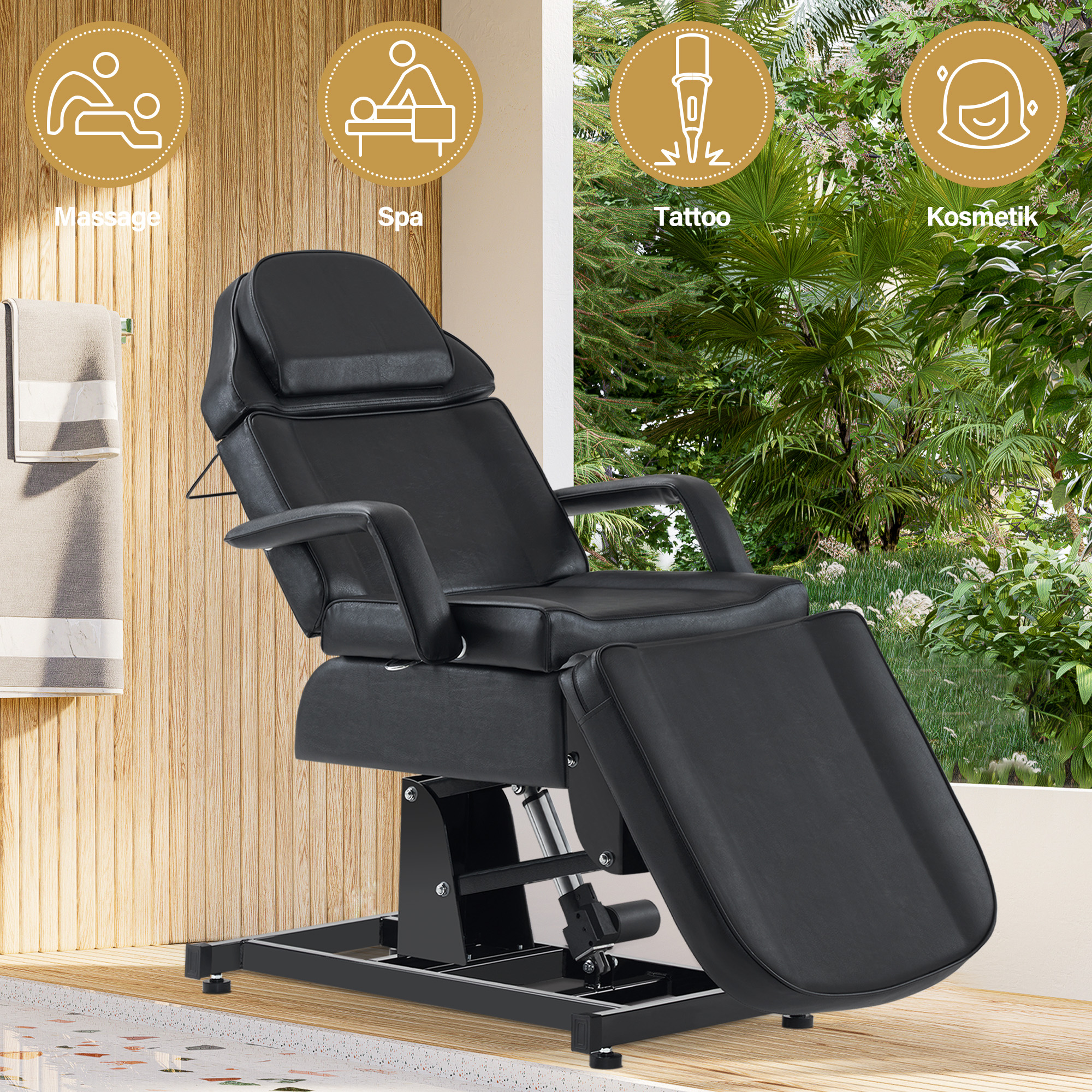 Barberpub Kosmetikliege Elektrisch, Massageliege Klappbar & Höhenverstellbar, Tattoo Liege Mit 3 Motoren, Massagetisch Für Spa Salon 0751 (schwarz/kunstleder)