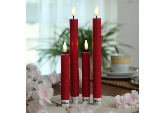 Adilina LED-Kerze LED Stabkerzen Tafelkerzen Dinner Spitzkerzen rustikal 16cm rot 2St (2-tlg)