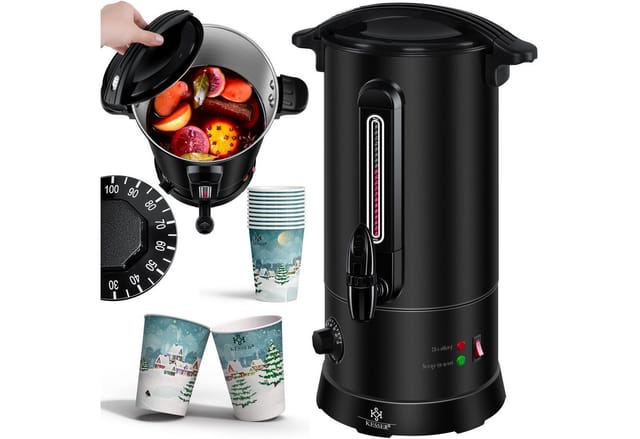 Kesser® Glühweinkessel 10l Edelstahl Mit 10 Bechern - Schwarz, 6.8 L