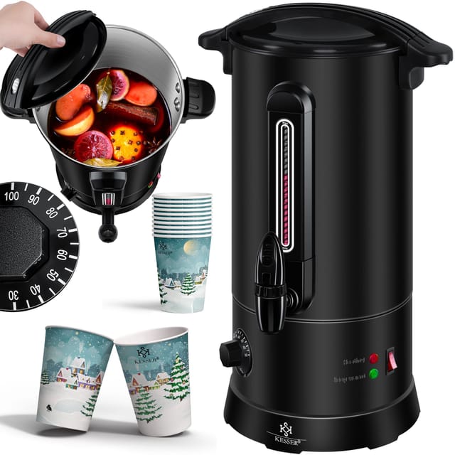 Kesser® Glühweinkessel Mit 10 Bechern, Thermostat - 20 L, Schwarz