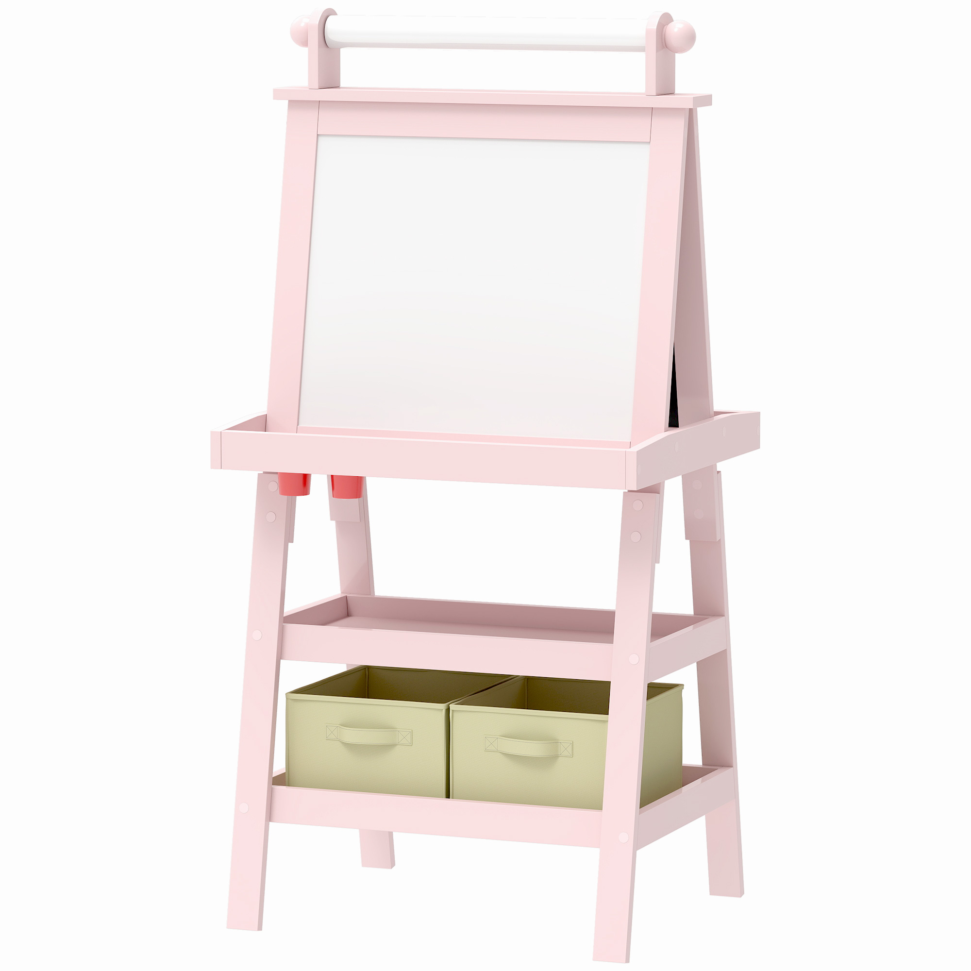 3-in-1 Kinderstaffelei, Rosa, Magnetisch, Weiße Kreidetafel, Papierrolle, 2 Körbe, Alter 3-6