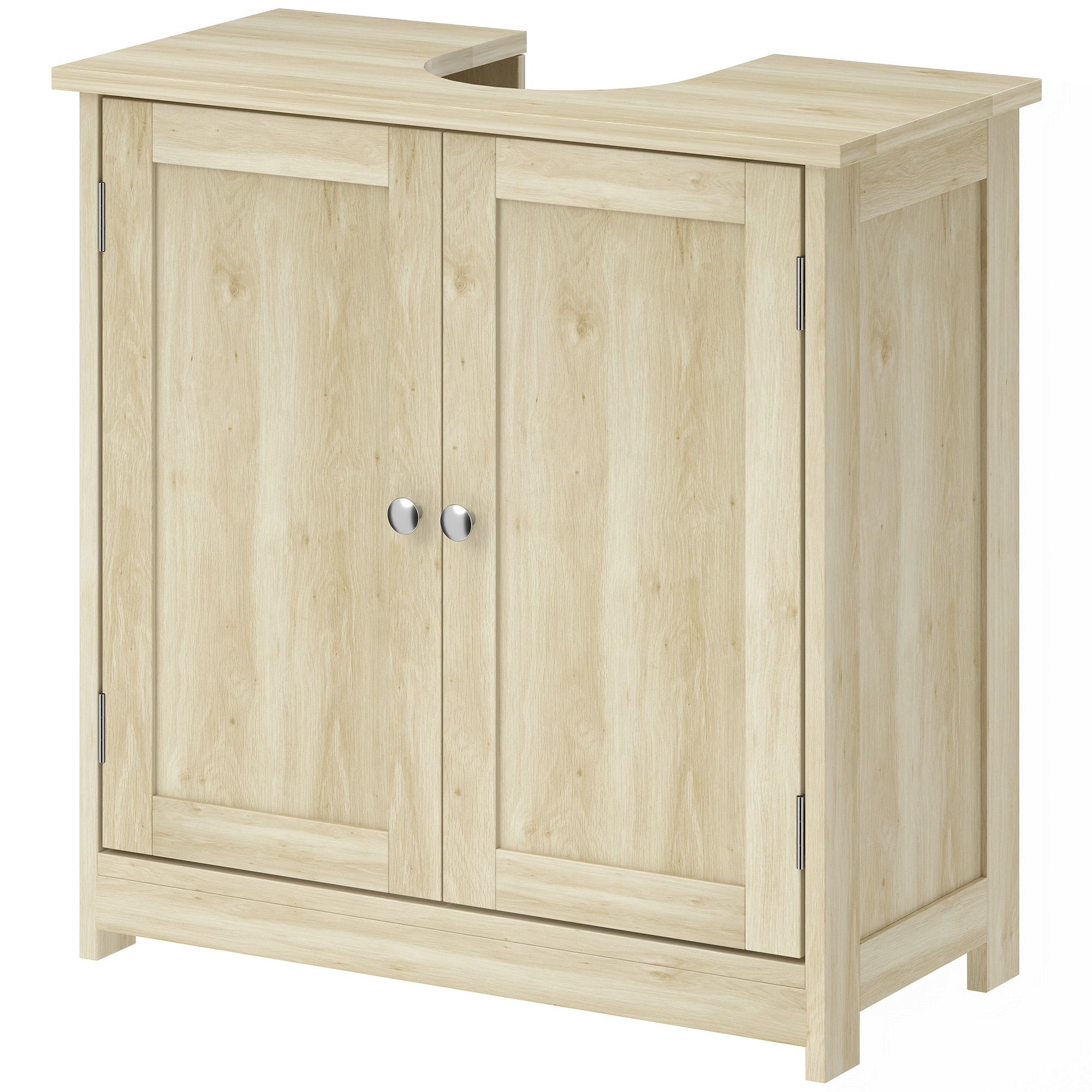 Zweitüriger Unterschrank Mit Verstellbarem Einlegeboden Und U-förmigem Ausschnitt, 60 X 30 X 60 Cm, Eiche