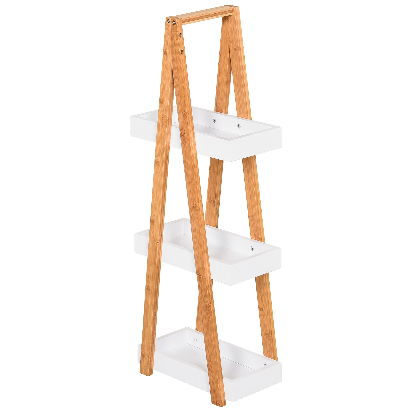 3-stöckiges Badezimmerregal Aus Mdf Und Bambus, 30 X 18 X 81 Cm, Holz Und Grau