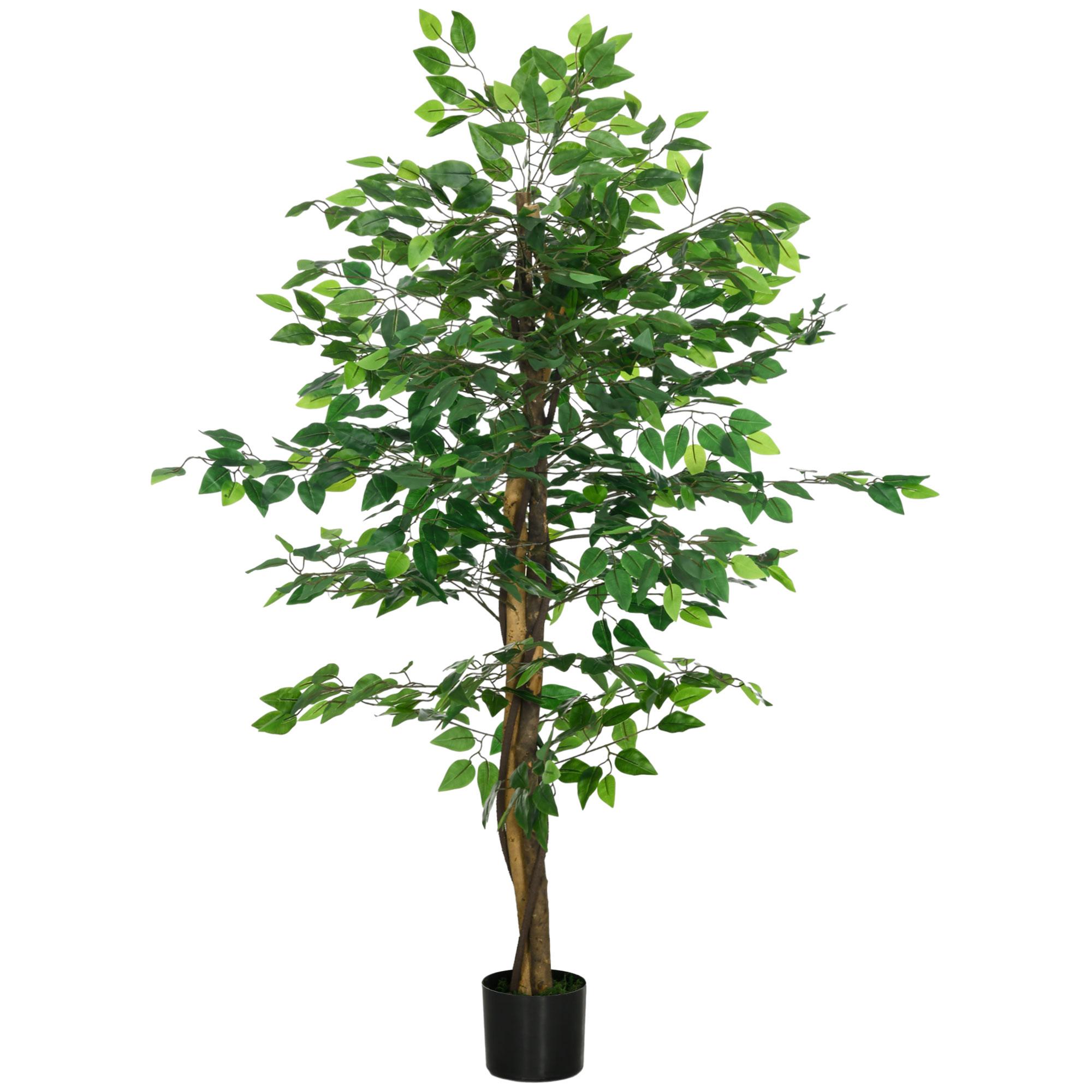 Künstlicher Ficus, 1,50 M Stamm, Äste, Ranken, Flechten, Realistische Blätter, Inklusive Grünem Topf