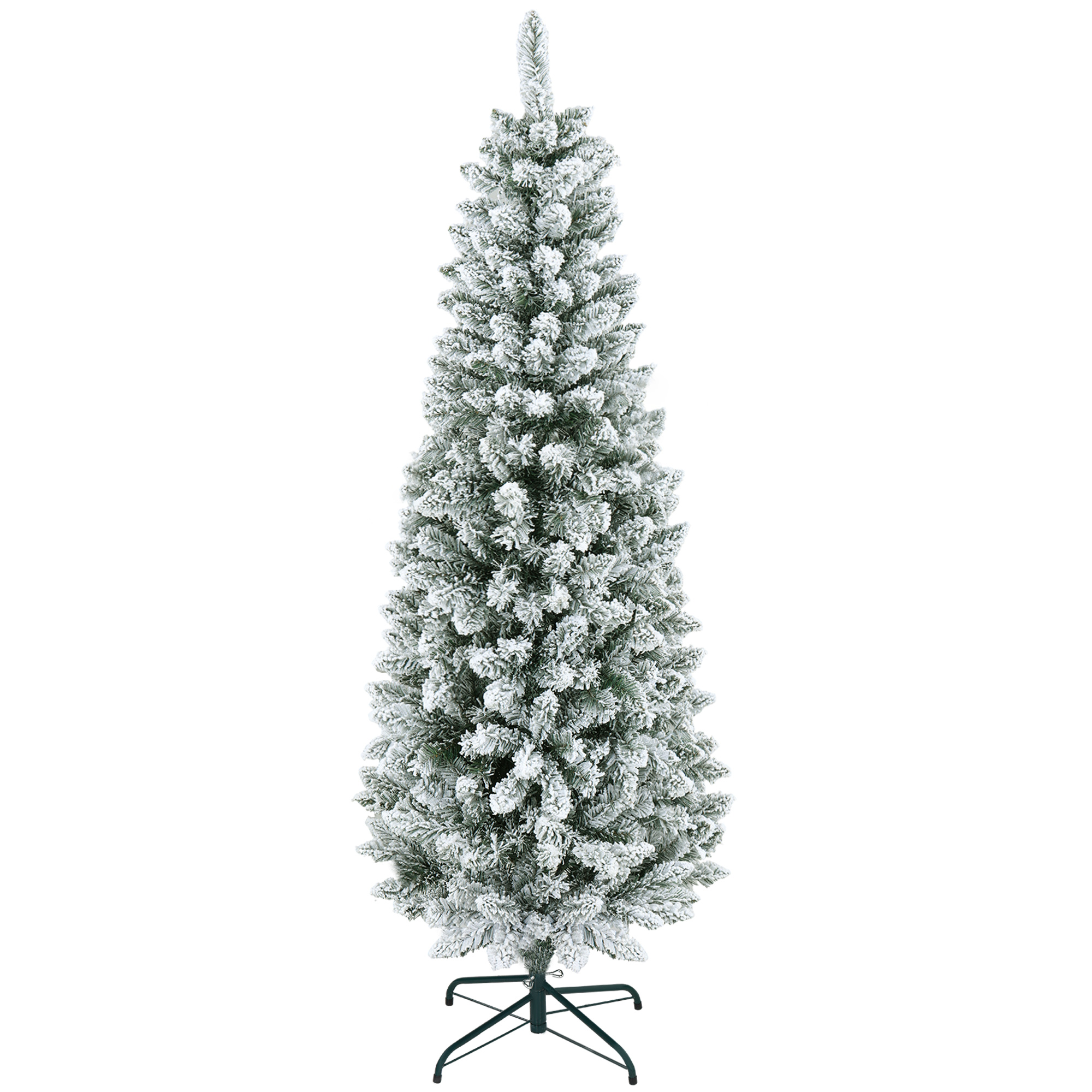 72-zoll-weihnachtsbaum Mit 479 Schneebedeckten Zweigen, Hohes Und Schmales Design Mit Klappbarem Ständer, Grün