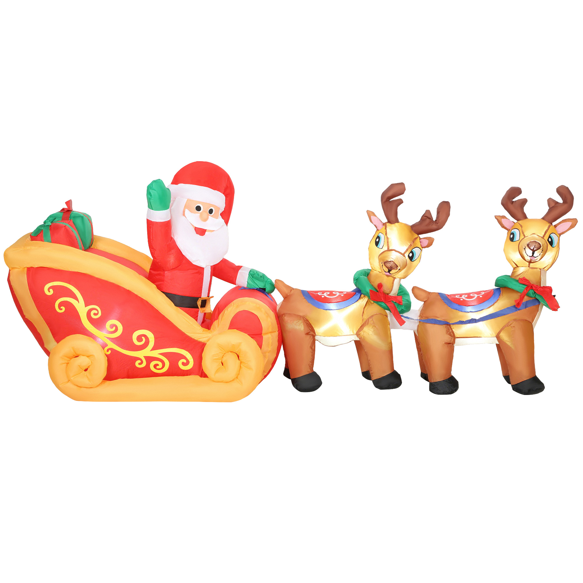 Aufblasbarer Weihnachtsmann Mit Schlitten Und Rentieren, 2,4 M, 6 Led-lichter Und Gebläse Für Den Innen- Und Außenbereich