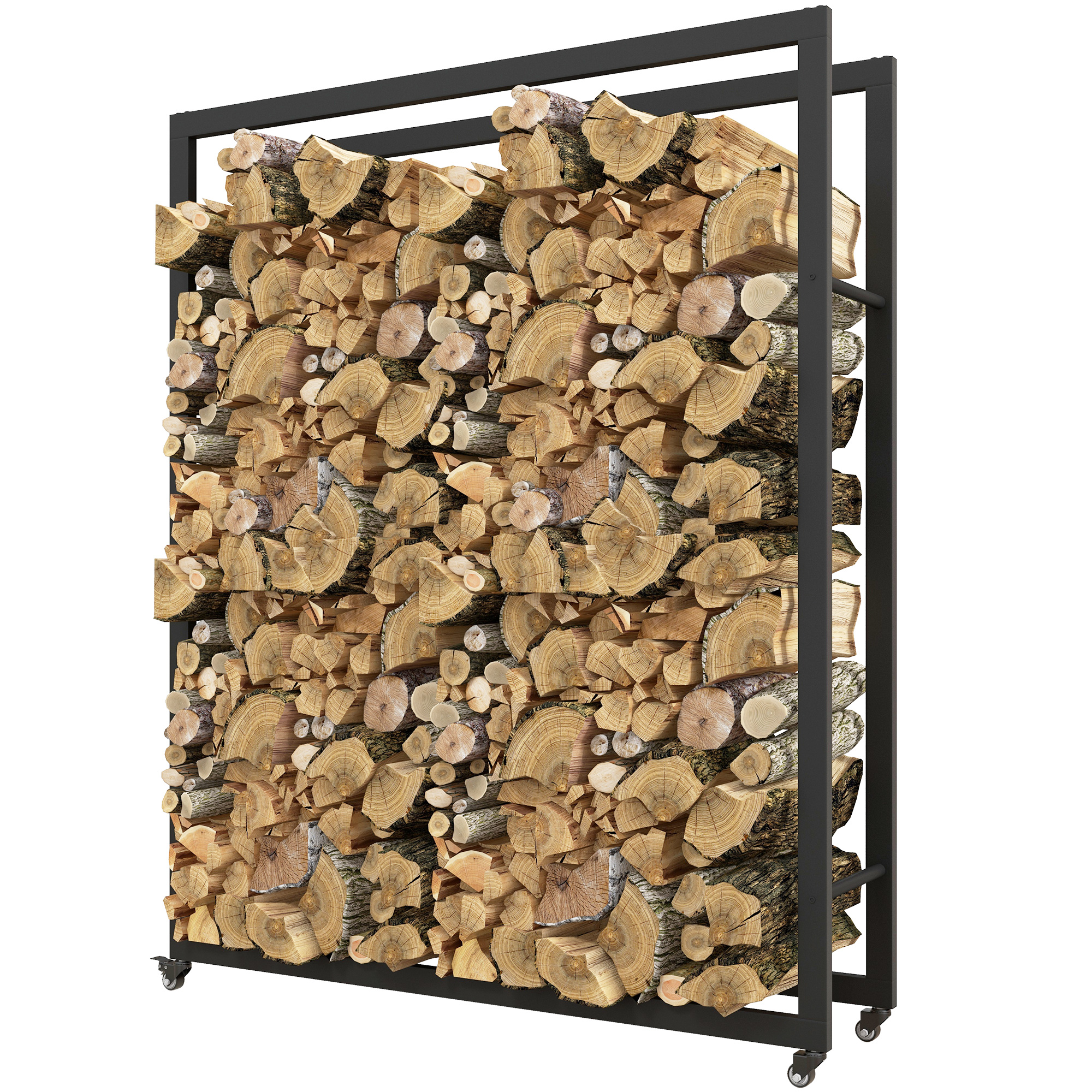 Rollender Holzständer Für Drinnen Und Draußen, Stahl-holzregal, 0,43 M³ Fassungsvermögen, 120 X 32 X 151 Cm, Schwarz