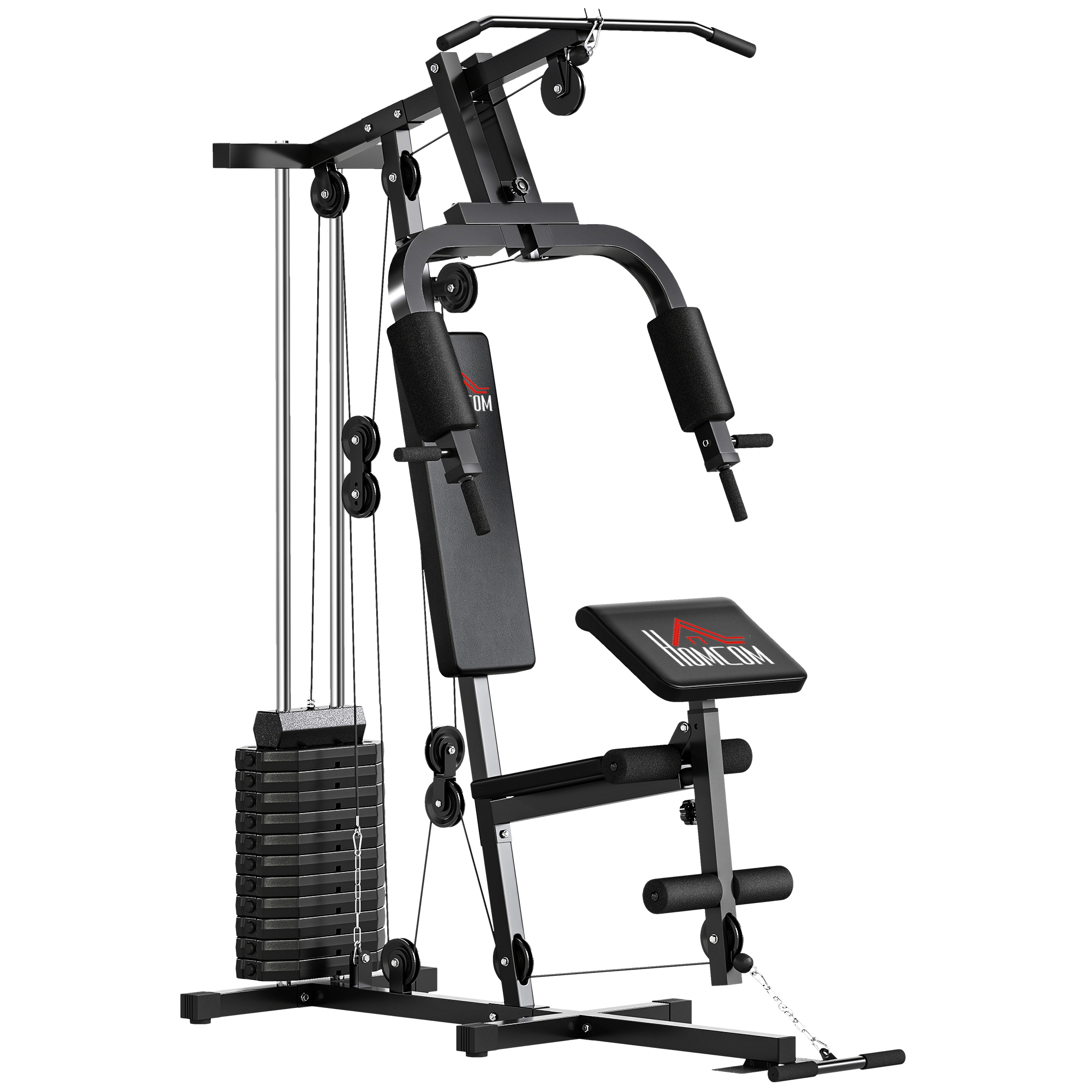 Multifunktionale Krafttrainingsstation Mit 65 Kg Gewichtsblock, Doppelseilzug, Schwarz