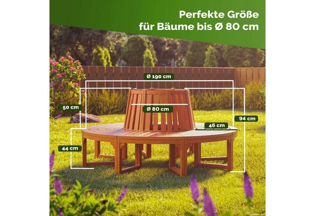 Casaria Bank, Sitzbank Holz FSC®-zertifiziert 320kg Belastbar Eukalyptus Ø190x80cm
