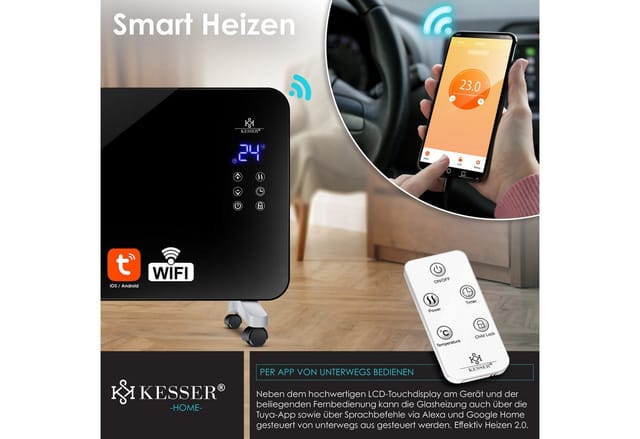 KESSER Heizgerät, 2000 W, Elektro Glasheizung Konvektor Elektroheizung Heizung