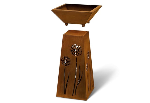 Rostikal Dekosäule Pflanzsäule Edelrost 72 cm mit Pflanzschale – Metall Gartendeko (Set, Set), Konische Metallsäule mit abnehmbarer Schale – wetterfest & standfest