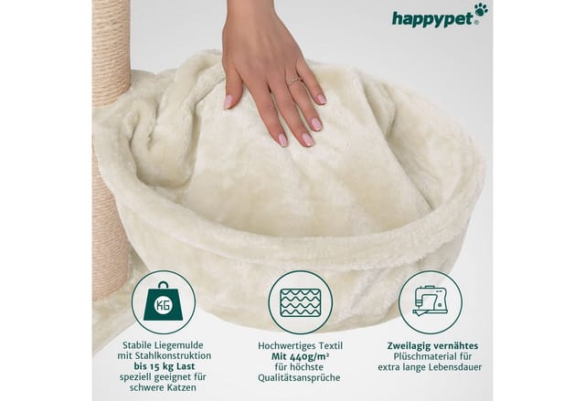 Happypet Kratzbaum, Durchmesser: ca. 40 cm, Hochwertiger Plüsch, Belastbarkeit: bis 15 kg