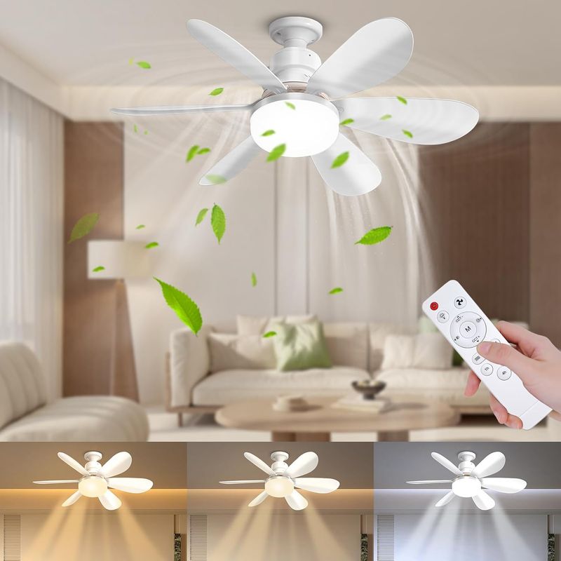 Weißer 52-cm-deckenventilator Mit Licht Und Fernbedienung, 40-w-deckenleuchte (3000–6500 K) Mit 3 Geschwindigkeitsstufen, Leise, Einstellbare Helligkeit, Timer Für Schlaf- Und Wohnzimmer