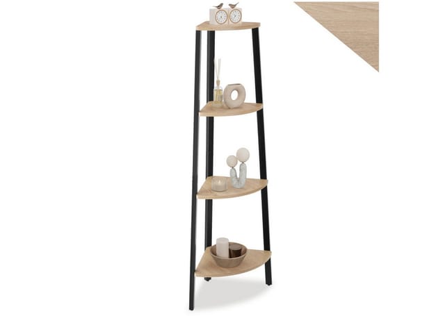 tectake Bücherregal Eckregal, inklusive Kippschutz, 34 x 34 x 125 cm, Holzregal Newbridge 1-tlg., mit 4 Ebenen, mit höhenverstellbaren Kunststofffüßen