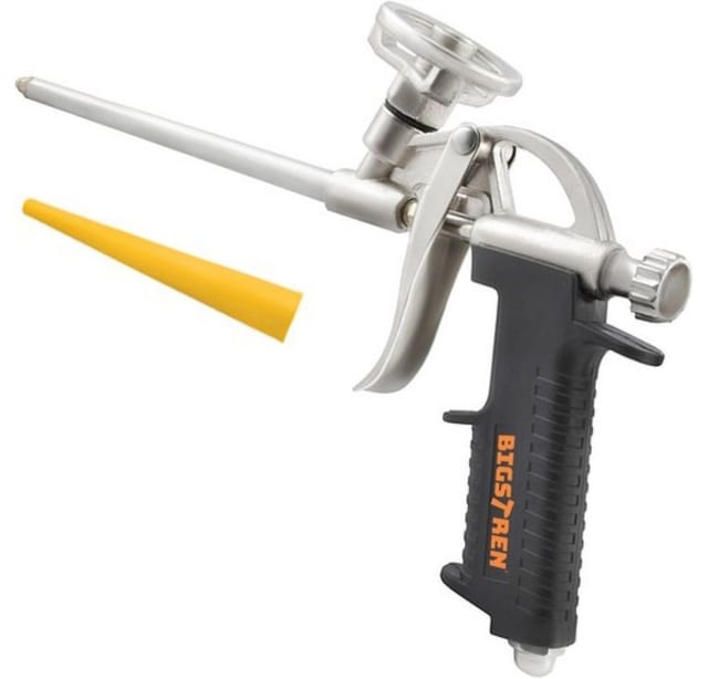 BIGSTREN Bauschaumpistole Profi Baumschaum Montage-Set für Schaumkartuschen, max. 8 bar, 200,00 l/min, Das Set ist typischerweise für Bau- und Renovierungsarbeiten geeignet., Schaumpistolen für Bau- und Renovierungsarbeiten (Düsen und Zubehör), Metallgehäuse, Kunststoffgriff, Einstellknopf, Schutzschicht, handlich