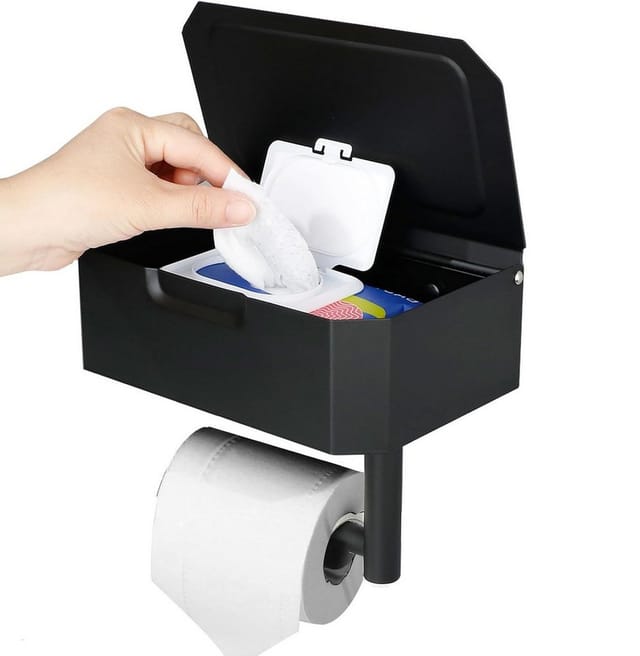 SURFOU Toilettenpapierhalter Ohne Bohren Klopapierhalter mit Feuchttücherbox Wandmontierter (Spar-set, Toilettenpapierhalter aus rostfreiem Edelstahl, Edelstahl, Papier Halterung mit 21 cm Ablage. mit Bohrfreie Aufkleber), mit Tücherbox, Hohe Tragfähigkeit, Einfache Installation