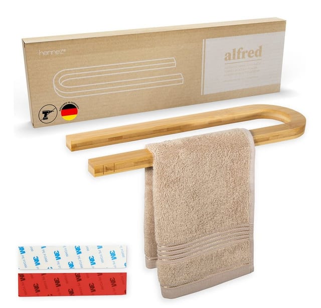 HENNEZ Handtuchhalter Handtuchstange ohne Bohren - Handtuchhalter Wand, Handtuchhalter Bad aus Bambus