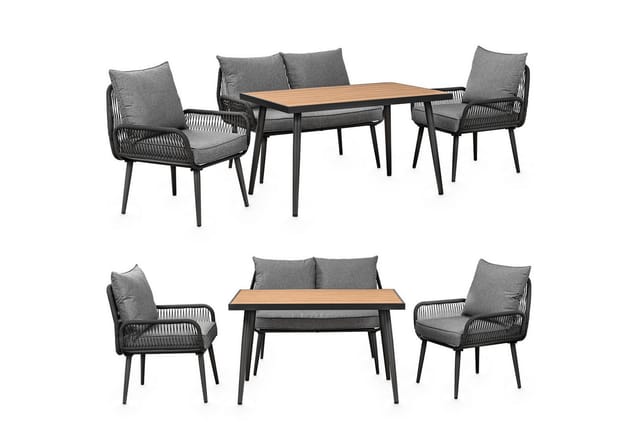 Swing&Harmonie Gartenlounge-Set für 4-6 Personen mit Tisch, Sofa, Stühle, Esstisch, (wetterfest, WPC-Tischplatte, Seilgeflecht Lounge, inkl. Kissen Sienna Garten Sitzgruppe), Outdoor Essgruppe