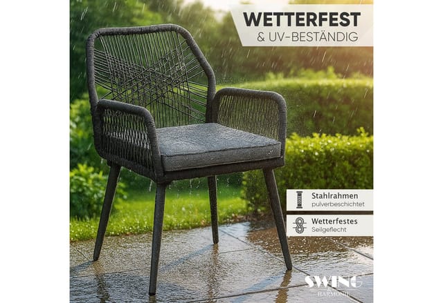 Swing&Harmonie Garten-Essgruppe für 6-8 Personen mit Tisch, Seilgeflecht-Stühle Esstisch, (Garten Sitzgruppe, wetterfest, WPC-Tischplatte, inkl. Kissen), Outdoor Terrasse