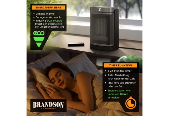 Brandson Heizlüfter mit Wlan, Keramik Heizgerät kompakt, Oszillation, Timer, Fernbedienung, 1500 W, ECO-Modus, Thermostat, 10-35°C, LED-Display, Preisträger 2025