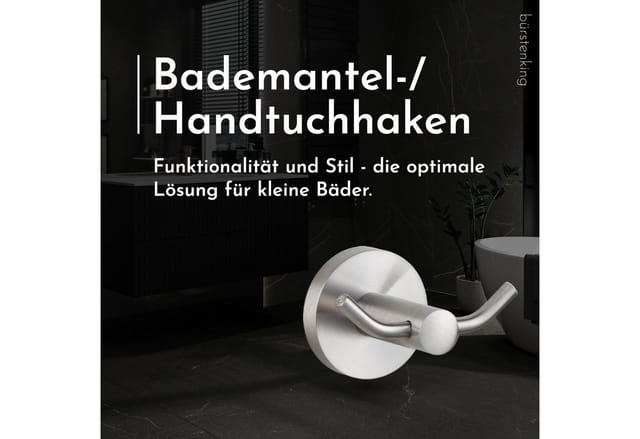 Bürstenking Handtuchhalter Handtuchhaken 2-fach Edelstahl - gebürstet, Wandmontage, Serie 190, Rostfrei, platzsparend, langlebig