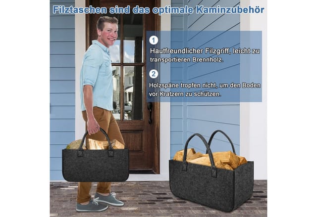 FIVMEN Kaminholzkorb Filztaschen für Kaminholz Filztasche Faltbar Brennholzkorb 50x25x25cm (4 St), Filz Organizer für Feuer Brennholz Regale Schränke Haus Büro Zeitungen