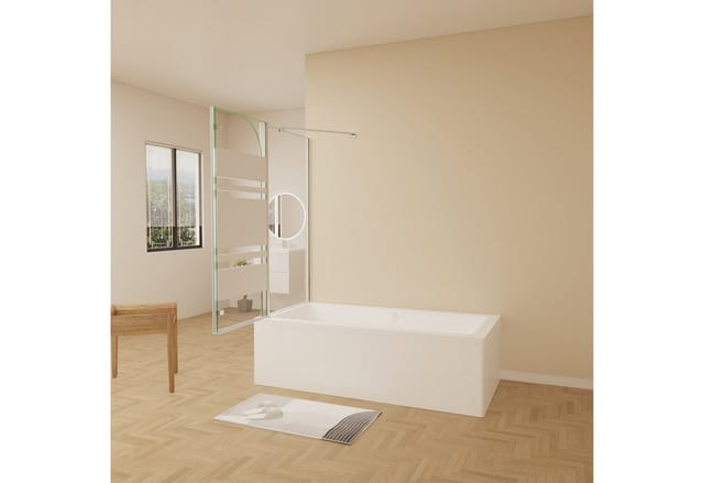 duschspa Badewannenaufsatz 140cm Faltwand mit Seitenwand Duschwand Milchglas Streifen, Sicherheitsglas, (Set), Nano Glas