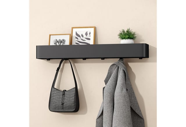 doporro Garderobenleiste Wandgarderobe Hakenleiste mit Ablage aus Kohlenstoffstahl Reglo-05 (6 St), Kombination aus Ablagefläche und unteren Haken