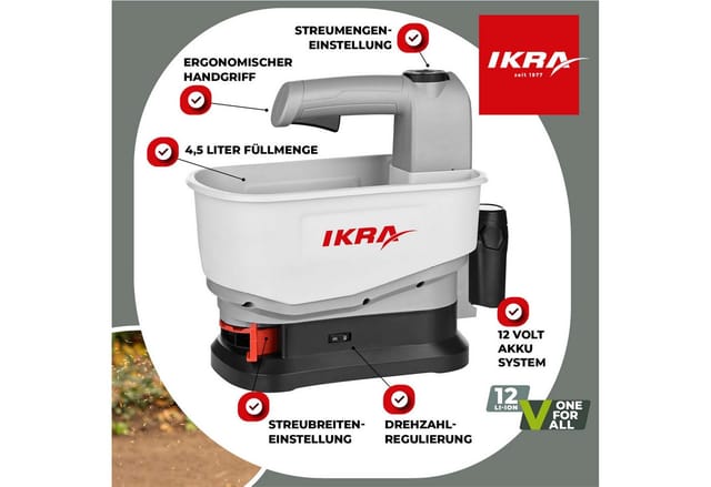 ikra GmbH Handstreuer IAST 12, mit Akku & Ladergerät, Universalstreuer 12V Akku