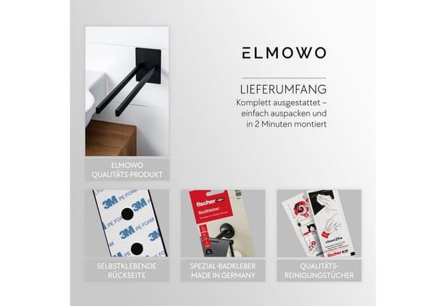 ELMOWO Doppelhandtuchhalter ohne Bohren aus Edelstahl für 2 Handtücher zur Wandmontage, Handtuchhalter zweiarmig mit 3M-Klebefläche & Spezialkleber