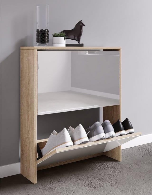 VCM Schuhschrank Holz Schuhschrank Schuhkipper Spiegel Stido L